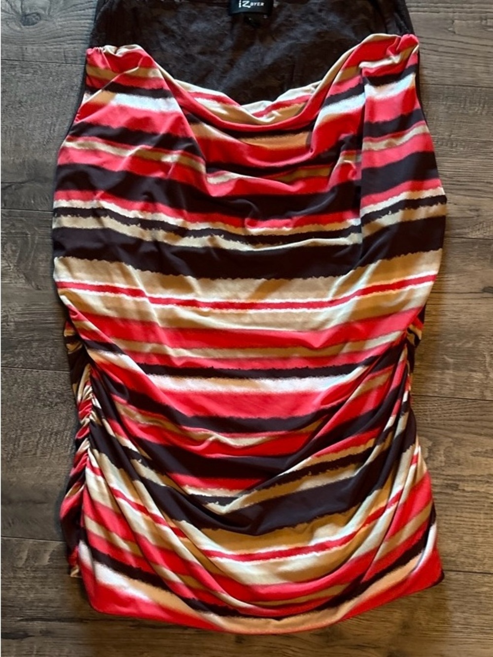 Iz Byer Strapless Drape Neck Dress in Red, Black, Cream